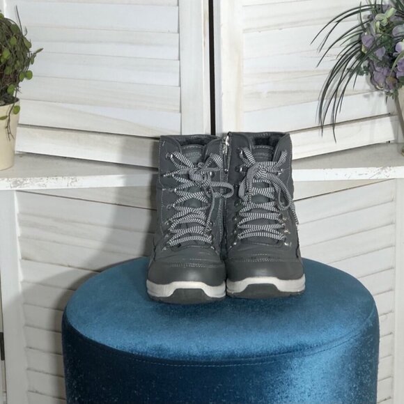 Weatherproof Snow Boots Gray Faux Fur Lining Lace Up W 9 - Picture 4 of 11